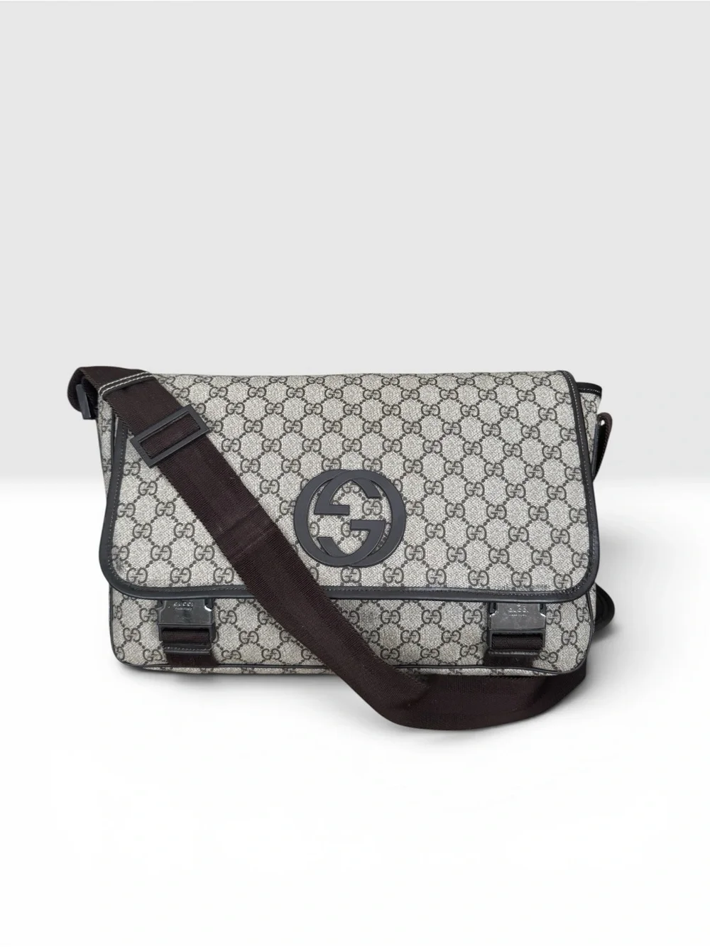 Gucci Interocking GG Supreme Messenger Bag with Brown Strap